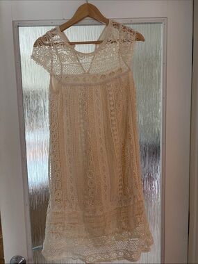 Anthropologie Maeve Cream Lace Crochet Midi Dress